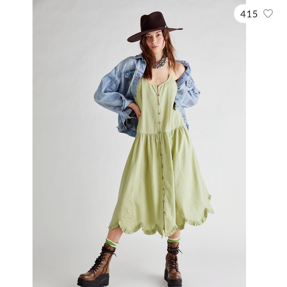 Free People Lora Midi Dress in Green